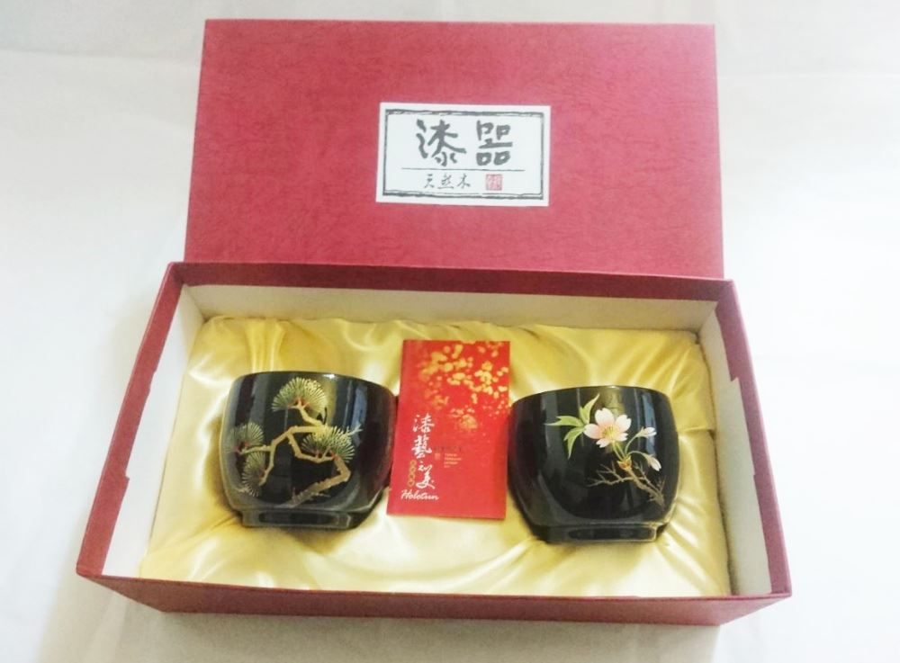 【樺泰漆器】臺中山櫻花品茗對杯禮盒(2入)｜天然漆器